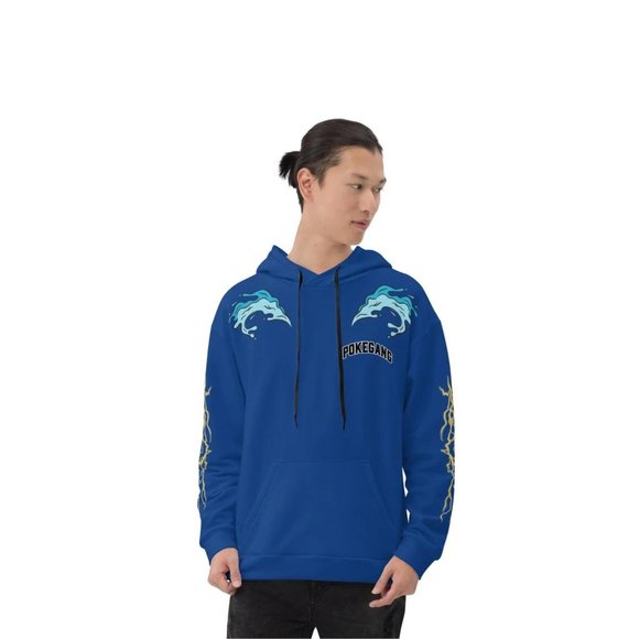 PokeGang Unisex Blue Long Sleeve Kangaroo Pocket Graphic Thunder Hoodie - Picture 3 of 6